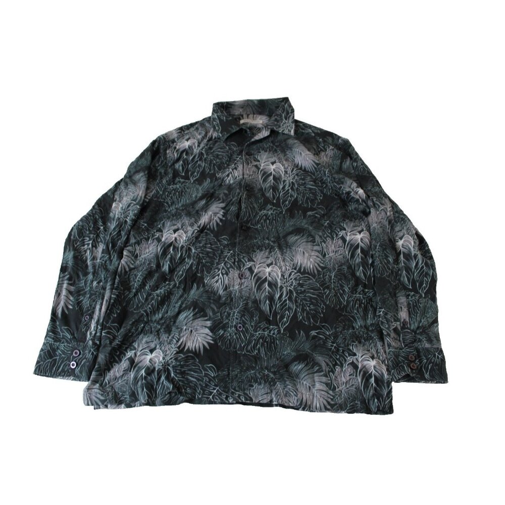 Tommy Bahama Men’s L Black Hawaiian Camp Shirt Leaf Print Short Sleeve